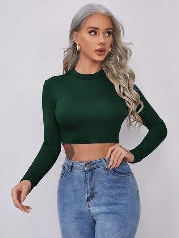 evolu Form-Fitting Mock Neck Crop Top