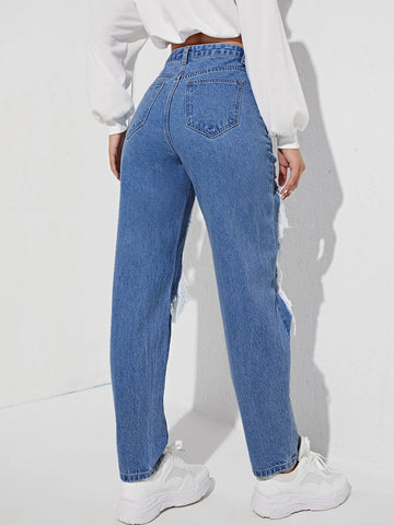 Cut Out Ripped Frayed Carrot Jeans