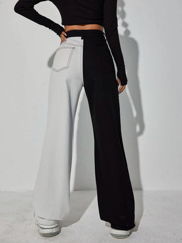 Chinese Dragon & Lightning Print Wide Leg Jeans