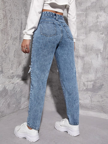 High Waist Ripped Mom Jeans