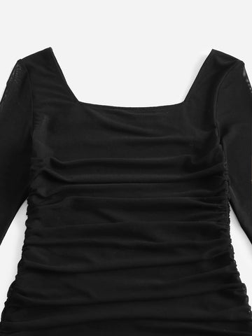 Teen Girls Square Neck Ruched Side Fitted Dress
