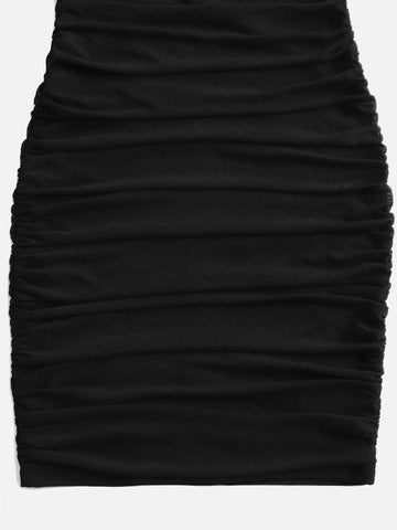 Teen Girls Square Neck Ruched Side Fitted Dress