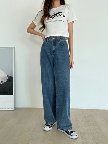 DAZY High Waist Washed Wide Leg Jeans