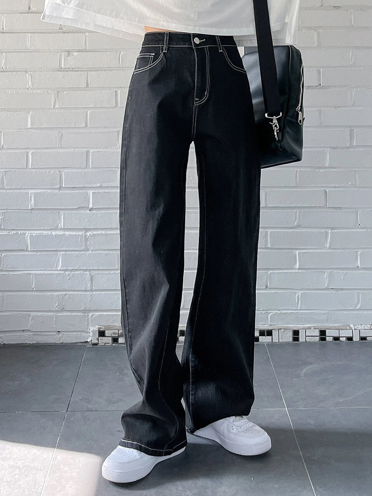 DAZY High Waist Topstitching Wide Leg Jeans