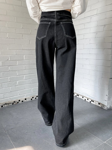 DAZY High Waist Topstitching Wide Leg Jeans