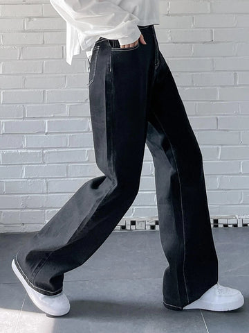 DAZY High Waist Topstitching Wide Leg Jeans