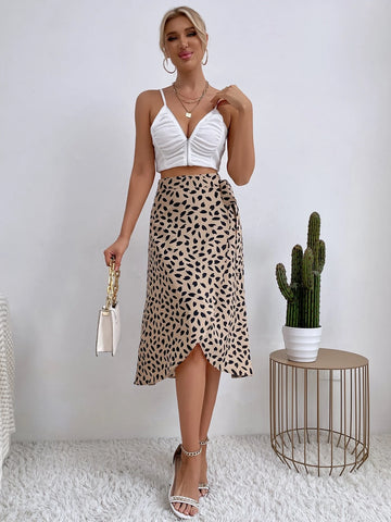 All Over Print Tie Side Wrap Skirt