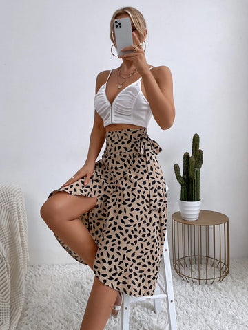All Over Print Tie Side Wrap Skirt