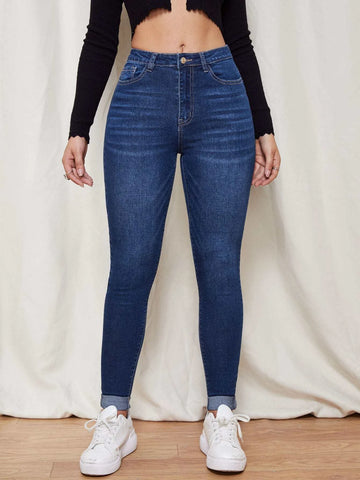 Zipper Fly Skinny Jeans