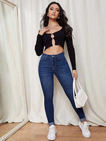 Zipper Fly Skinny Jeans