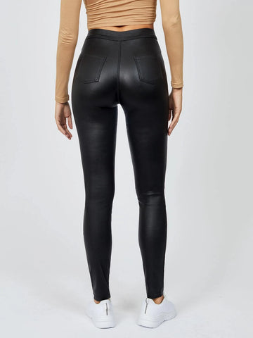 High Waist Patent Leather Look Skinny Jeans