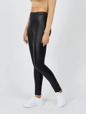 High Waist Patent Leather Look Skinny Jeans