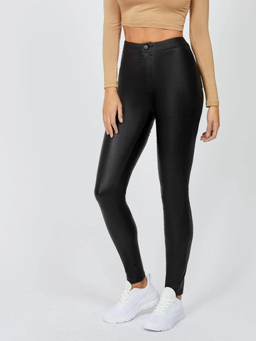 High Waist Patent Leather Look Skinny Jeans
