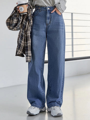 DAZY High Waist Bleach Wash Wide Leg Jeans