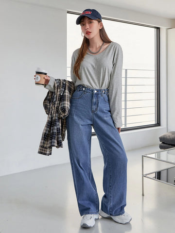 DAZY High Waist Bleach Wash Wide Leg Jeans