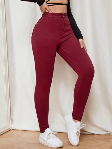 High Waist Raw Hem Skinny Jeans