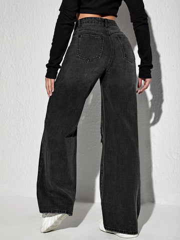 High Waisted Ripped Wide Leg Jeans