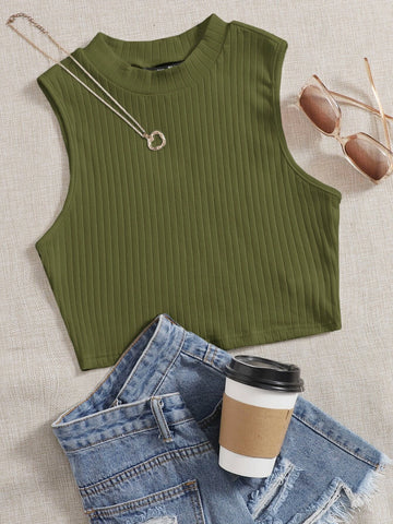 Solid Rib-knit Tank Top
