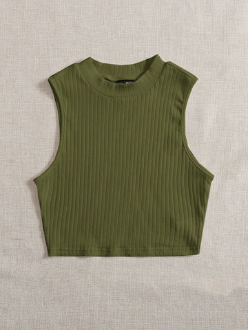 Solid Rib-knit Tank Top