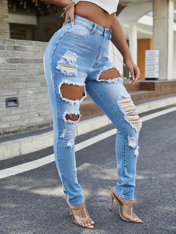 SXY High Waisted Ripped Skinny Jeans
