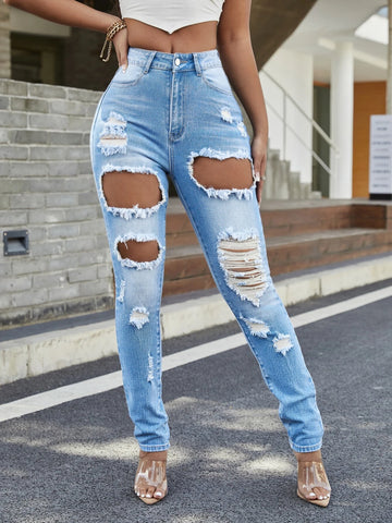 SXY High Waisted Ripped Skinny Jeans