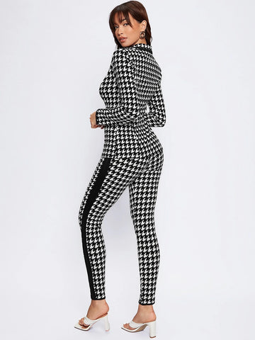 BIZwear Houndstooth Print Blazer & Pants Suit Set