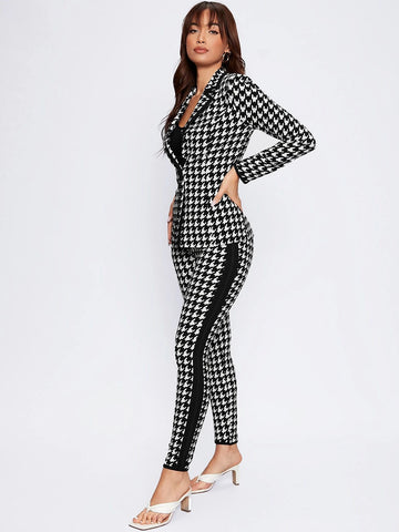 BIZwear Houndstooth Print Blazer & Pants Suit Set