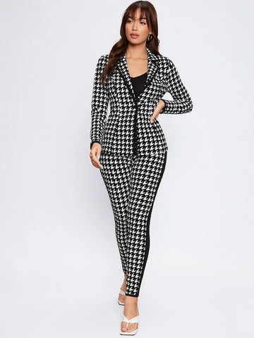 BIZwear Houndstooth Print Blazer & Pants Suit Set