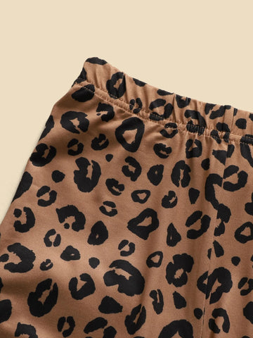 Girls Cartoon Graphic Bow Detail Top & Leopard Leggings Set