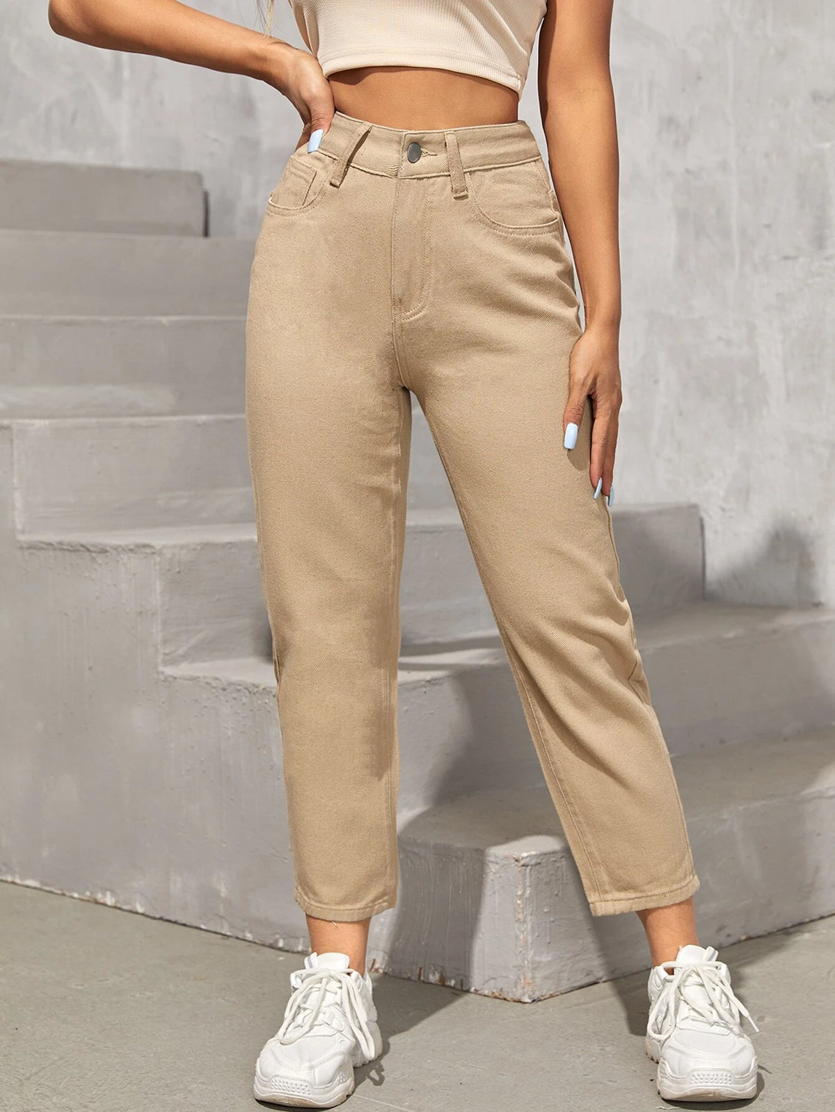 PETITE High Waist Slant Pocket Mom Jeans