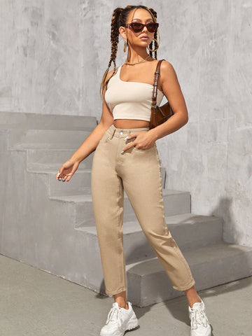 PETITE High Waist Slant Pocket Mom Jeans