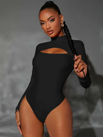 Mock Neck Cut Out Bodysuit