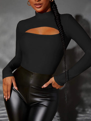 Mock Neck Cut Out Bodysuit