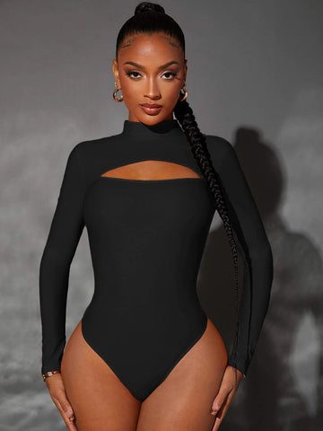 Mock Neck Cut Out Bodysuit