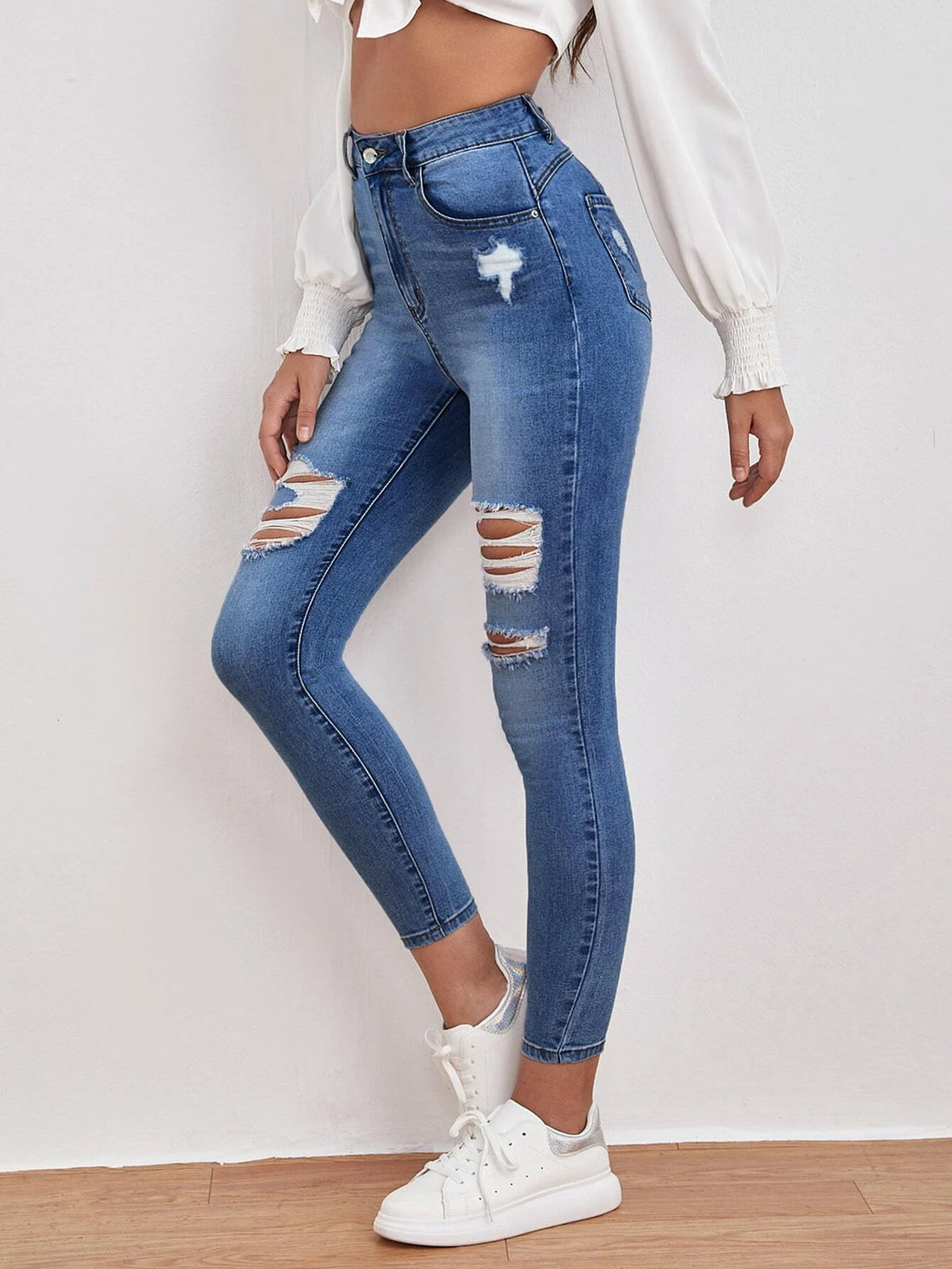 High Waisted Ripped Skinny Jeans