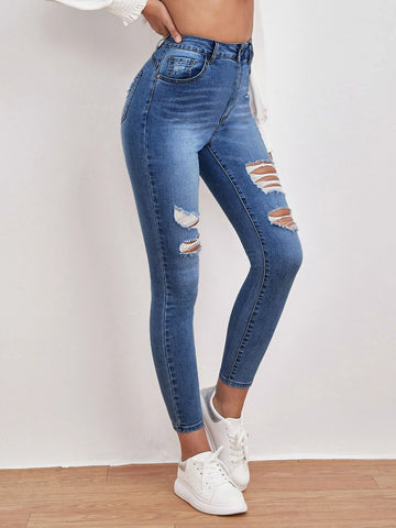 High Waisted Ripped Skinny Jeans