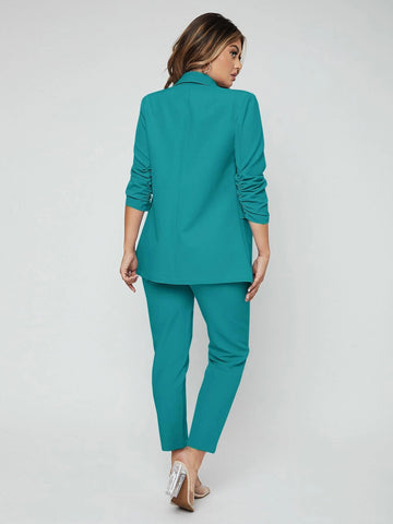 SXY Shawl Neck Open Front Blazer & Pants Suit