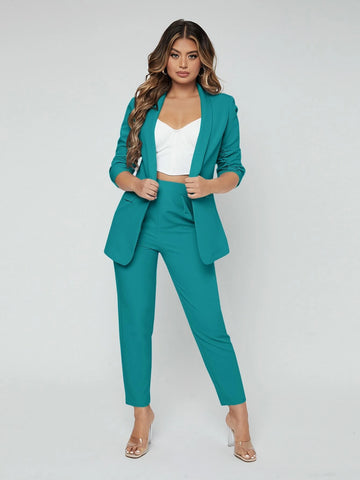 SXY Shawl Neck Open Front Blazer & Pants Suit