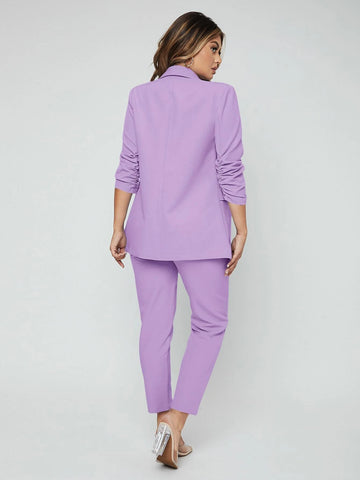 SXY Shawl Neck Open Front Blazer & Pants Suit