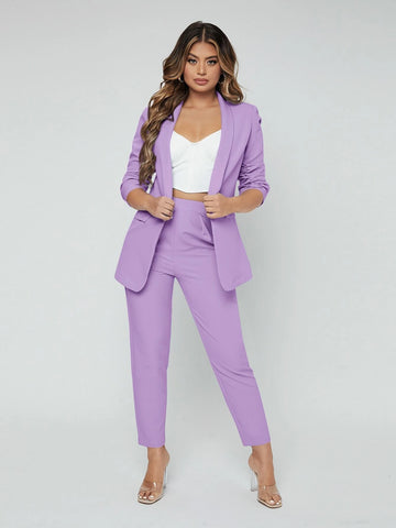SXY Shawl Neck Open Front Blazer & Pants Suit