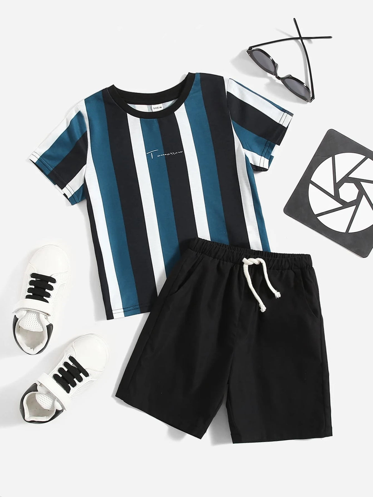 Toddler Boys Letter & Striped Graphic Tee & Shorts Set