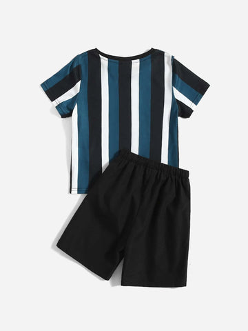 Toddler Boys Letter & Striped Graphic Tee & Shorts Set