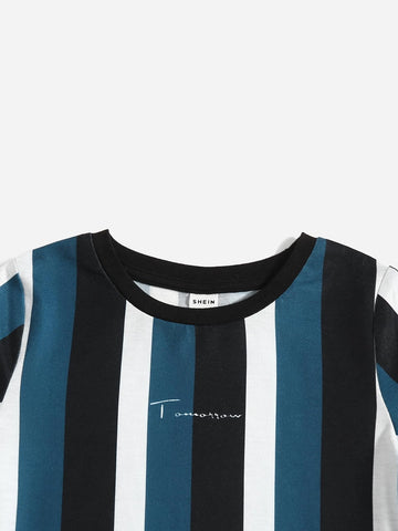 Toddler Boys Letter & Striped Graphic Tee & Shorts Set