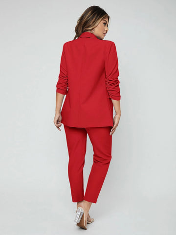 SXY Shawl Neck Open Front Blazer & Pants Suit