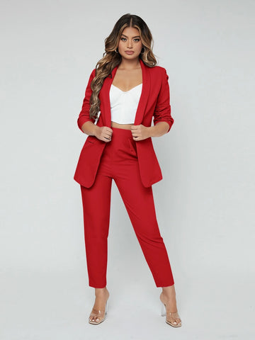 SXY Shawl Neck Open Front Blazer & Pants Suit