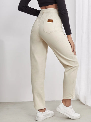 Patched Detail Mom Fit Jeans