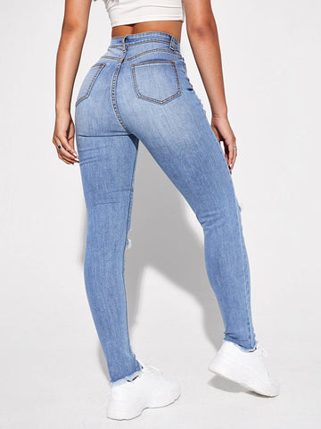Ripped Detail Skinny Jeans