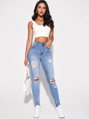 Ripped Detail Skinny Jeans