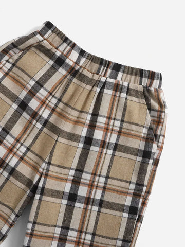 Boys Bag Print Top And Plaid Shorts Set