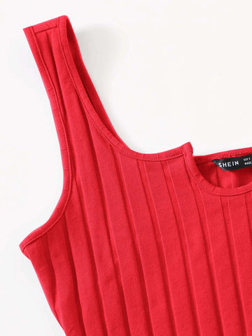 EZwear Notch Neck Rib-knit Tank Top & Shorts Set